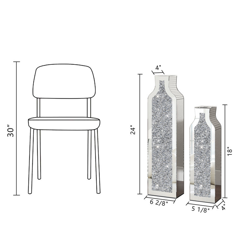 DeGrailly Large Glass Floor Vase Crushed Diamond for Living Home Decor (Set of 2), 24"