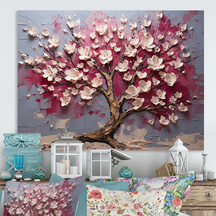 Pink And Gold Orchid Tree Garden Of Branches  V - Tree Metal Wall Art