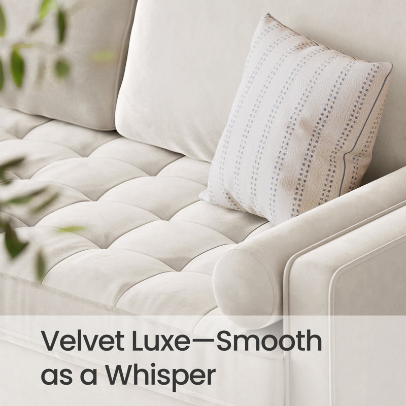 Falco 70" Velvet Square Arm Sofa, Beige