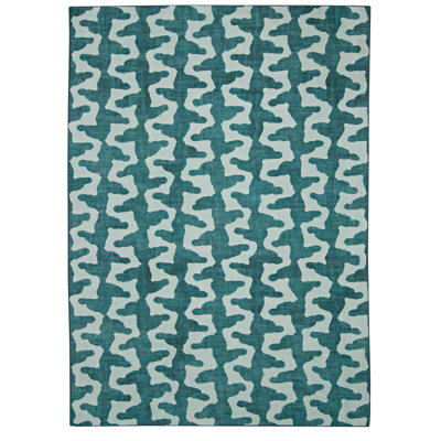 Kivett Aqua/Green Indoor/Outdoor Washable Area Rug