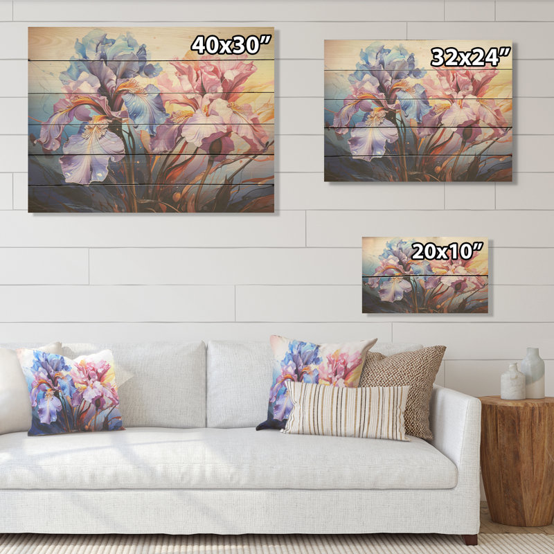Iris Burst With Fierce Brushwork Dreamscape - Art mural en bois d'iris sur bois de pin naturel, H 10 po x l 20 po