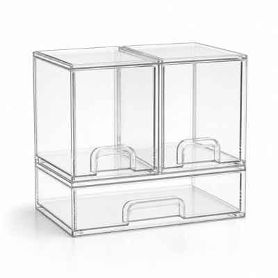 3-Pack Acrylic Baby Bottle Storage Organizer, Stackable Clear Drawer Container for Countertop, Vanity, Bathroom, Cabinet & Pantry, 2M1L
