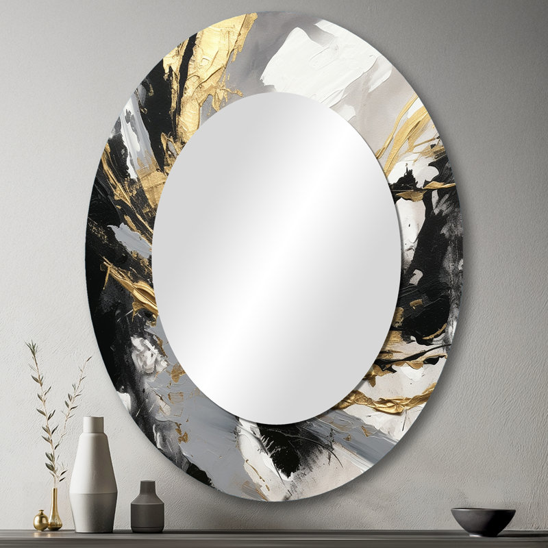 Mystery Awakening I - Black Modern Oval Wall Mirror, 43" x 33"