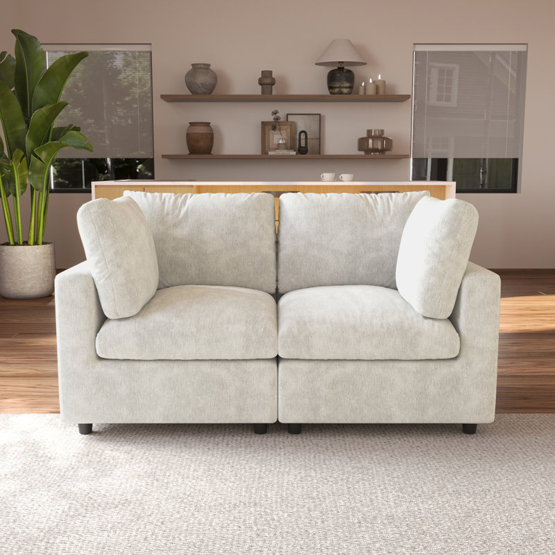 Kessi 67" Upholstered Slipcovered Loveseat Sofa, Beige