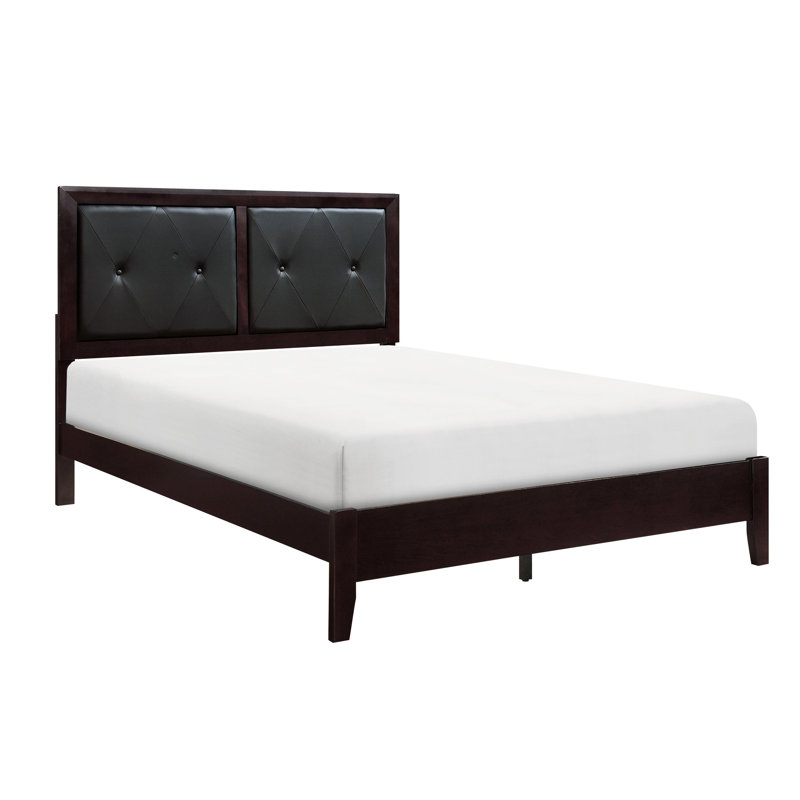 Queen Bed With Button- Faux Leather Headboard, -Colored, Bedroom In Color, Headboard Button Tufting, Modern, Espresso, Queen