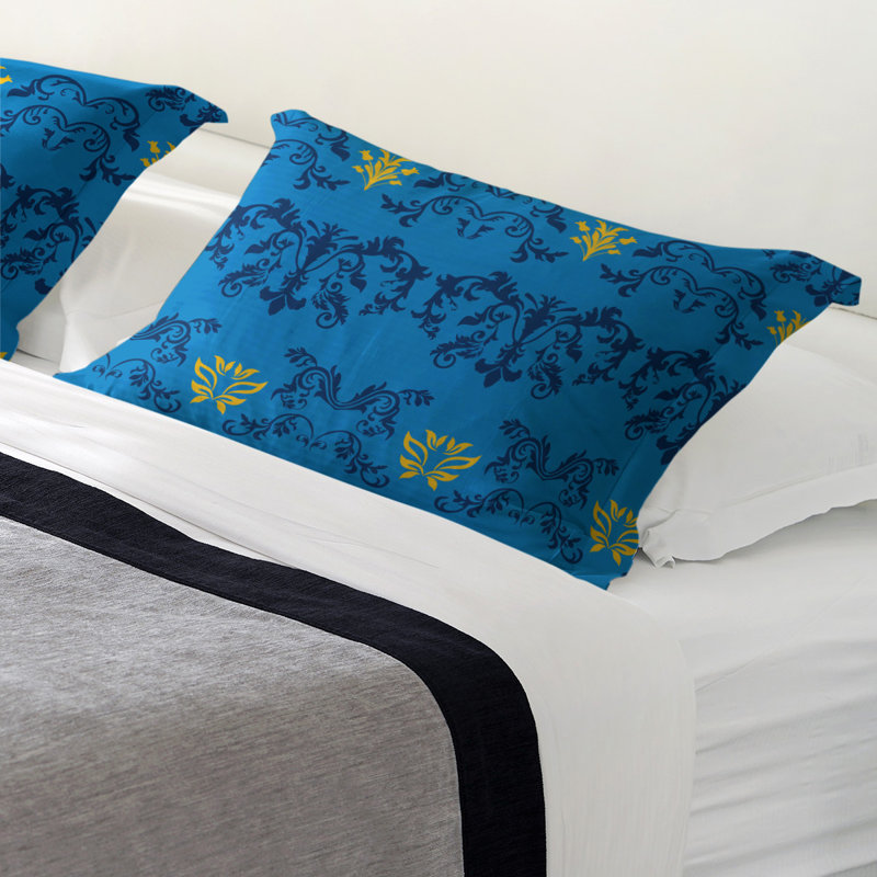 Football Baroque Pattern Pillow Sham, King, Polyester, Blue/Navy Blue/Yellow