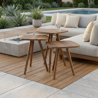 Set of 3 Nesting Side Tables with MDF Top and Solid Hornbeam Wood Legs