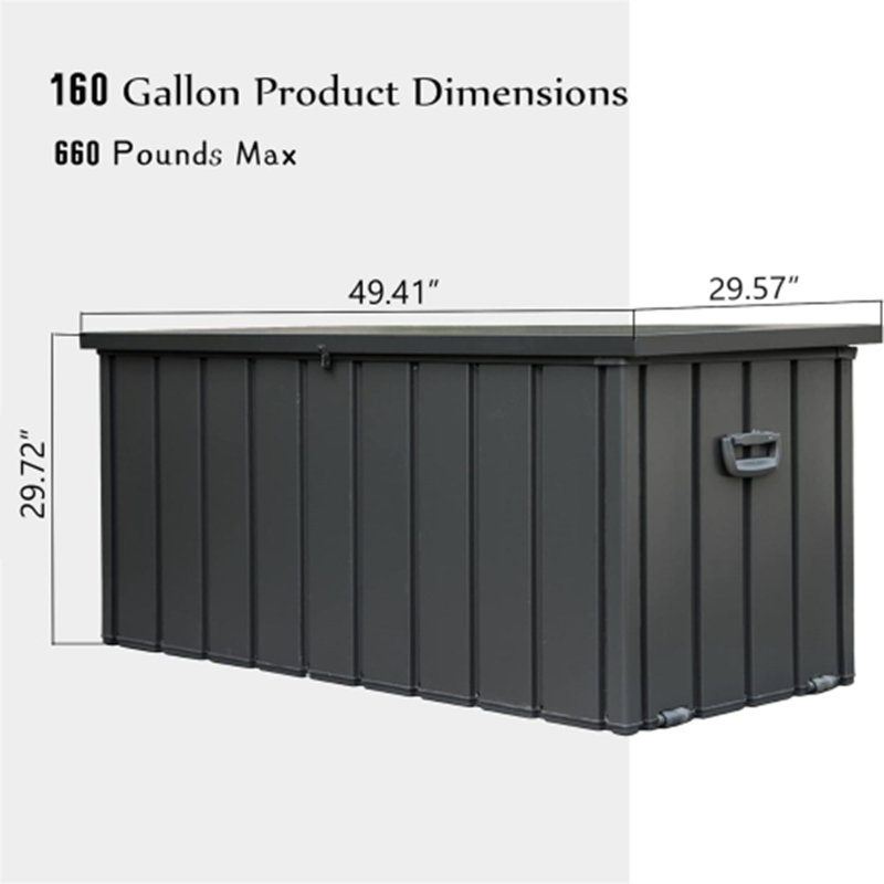100-Gallon Waterproof Deck Box with Lock, 29.72" H x 49.41" W x 29.57" D, Dark Gray