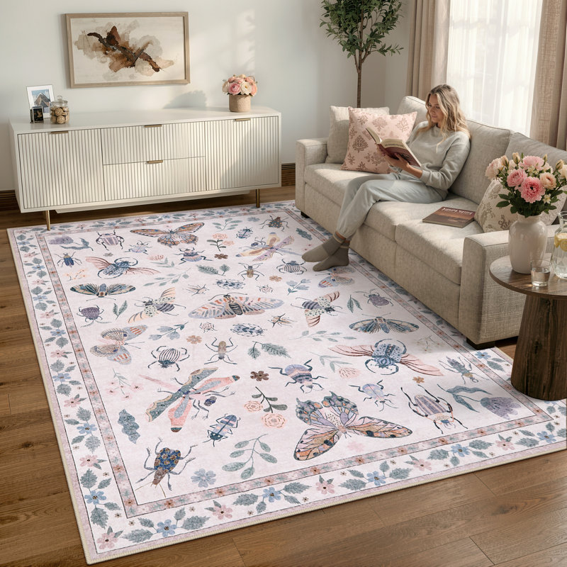 Goldene Animal & Insect Machine Washable Area Rugs with Non-Slip Backing for Living Room, Dining Room, Bedroom