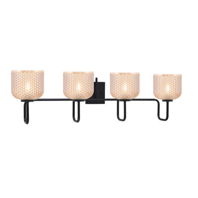 Sandia 4 Light Bath Bar Shown In Matte Black Finish With 6" Amber Textured Glass