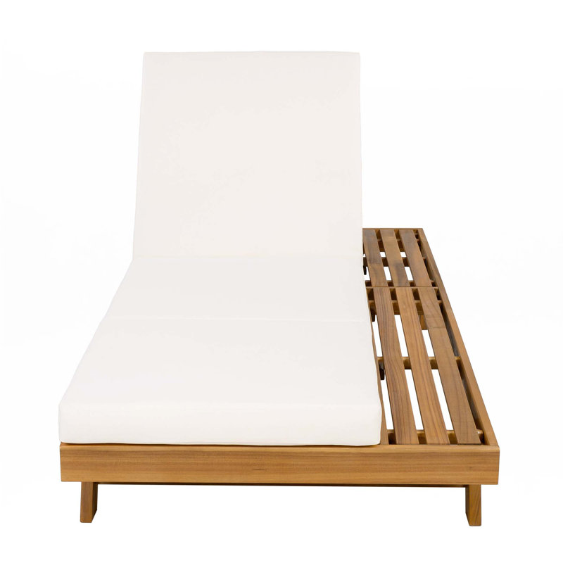Lounge Chaise With Headrest, Acacia Wood,4"Thick, Cream