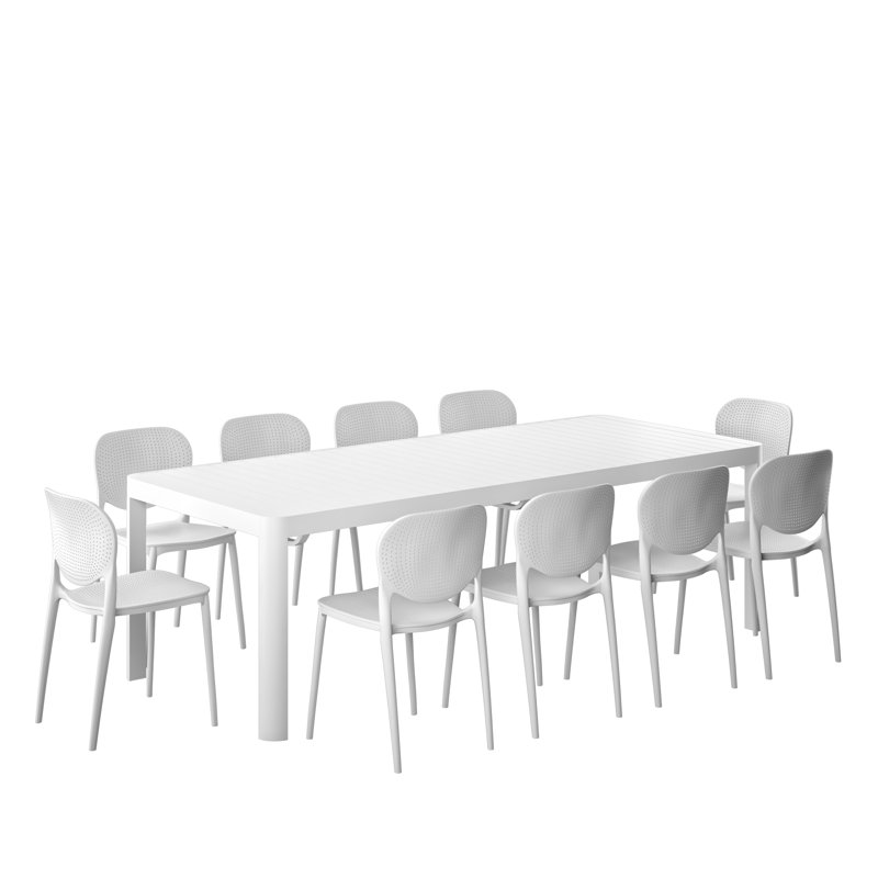 Amazonia Milky Extendable Outdoor Patio Aluminum And Resin Dining Set, 10