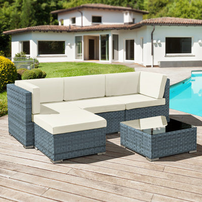 Trinidad Rattan 4 Seat Modular Chaise Lounge Set