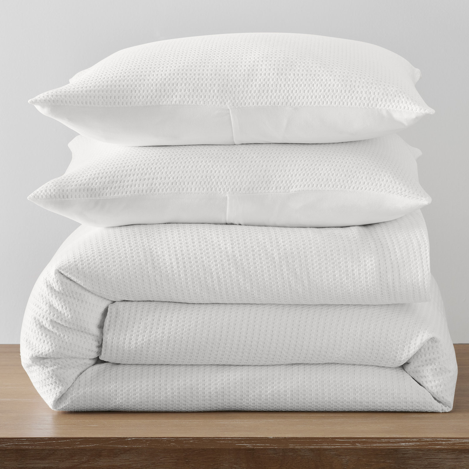 Felix Waffle Cotton Duvet Cover Set, Full / Queen Duvet Cover + 2 Standard Pillowcases, White
