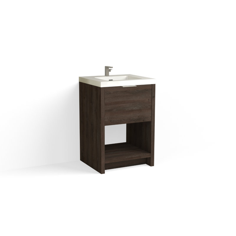 Vista 24" W Freestanding Single Bathroom Vanity, Single-Hole, White Gloss, White Nanomatte/Matte Black