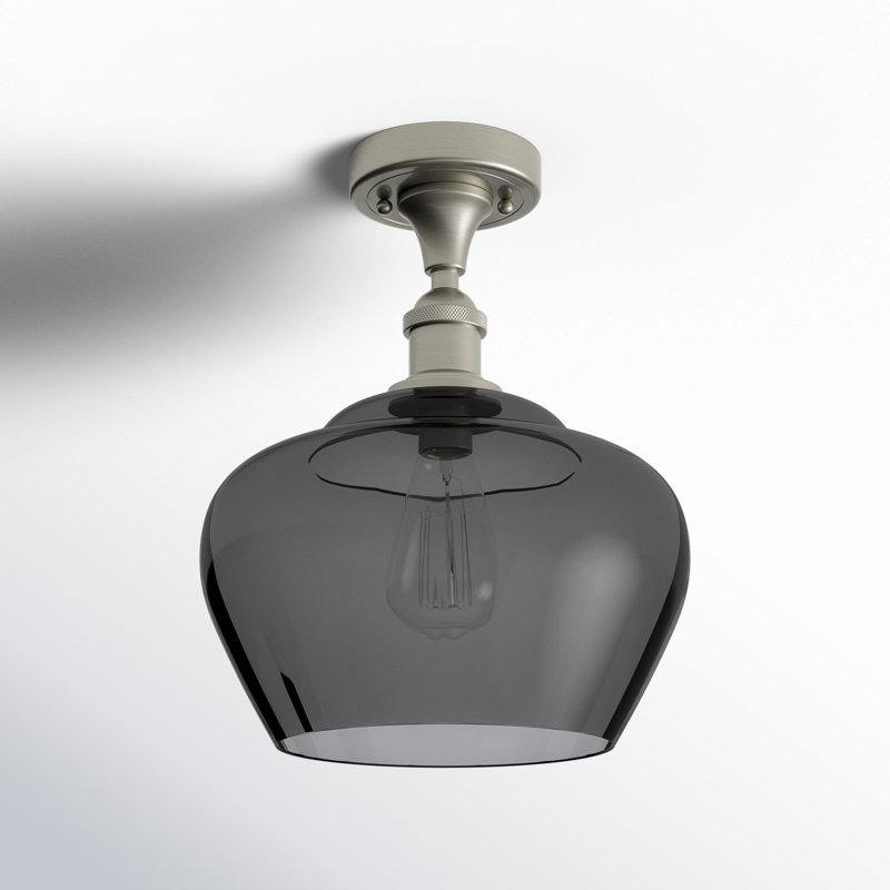 Plafonnier semi-encastré 1 lumière Renee, Plaqué couleur fumée, Nickel satiné brossé, Ampoule DEL 6 watts rétro