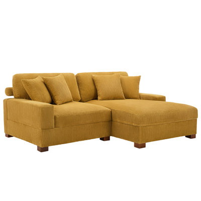 2 - Piece Upholstered Orange Corduroy Modular Sectional Sofa with Pillow Back and Solid Wood Legs