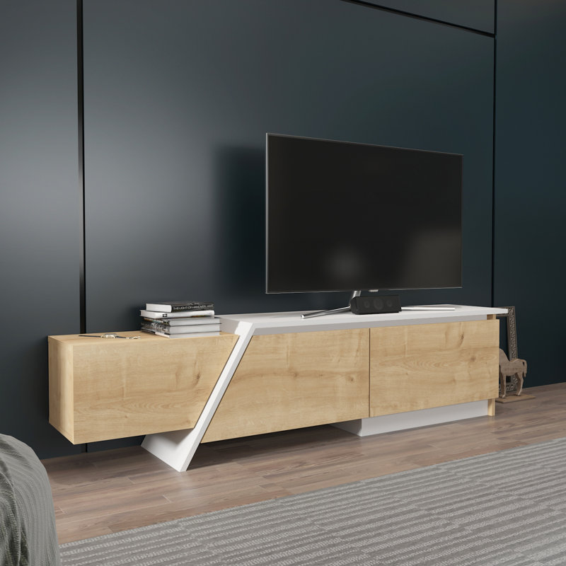 Meuble télé pour téléviseur de 55 po ou moins Bahand, Chêne saphir / blanc