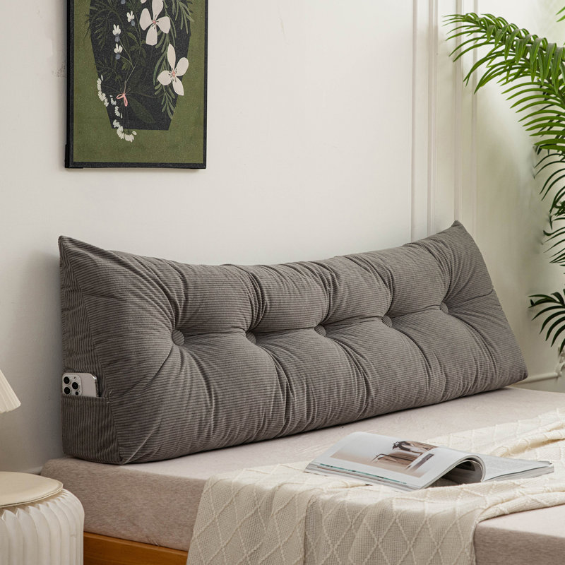 Coussin de tête de lit triangulaire en velours côtelé pour lit, canapé et lit de jour, Gris