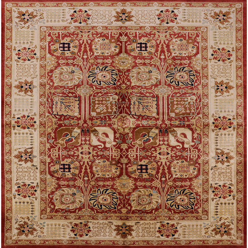 Tapis oriental rouge / brun Hayrig, Carré 5 pi
