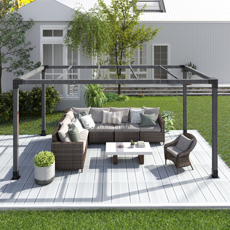 10 Ft. X 13 Ft. Outdoor Wood Pergola With Wood Stand Kit And Solid Wood Frame, Gray