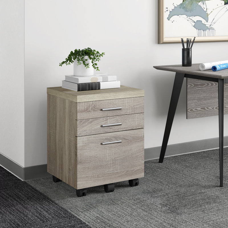 Classeur à roulettes mobile avec tiroirs de rangement en stratifié pour bureau debout, Naturel
