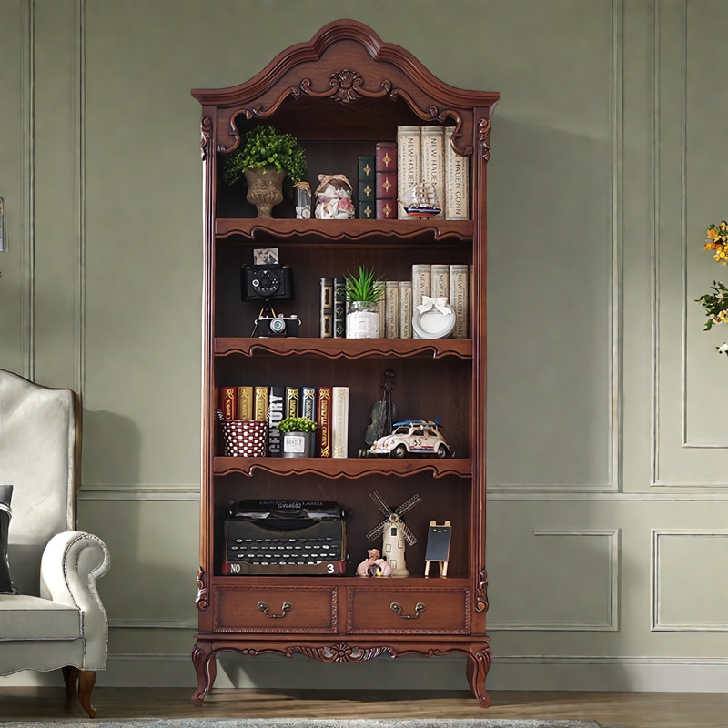 Vintage Solid Wood Ccarving Brown Bookcase