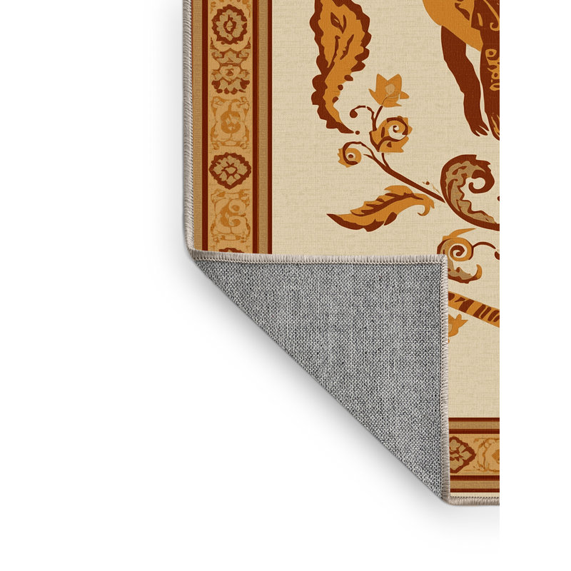 Machine Washable Peirsen Brachiosaurus Classic Oriental Rug in Beige – Beige Binding, 6x9