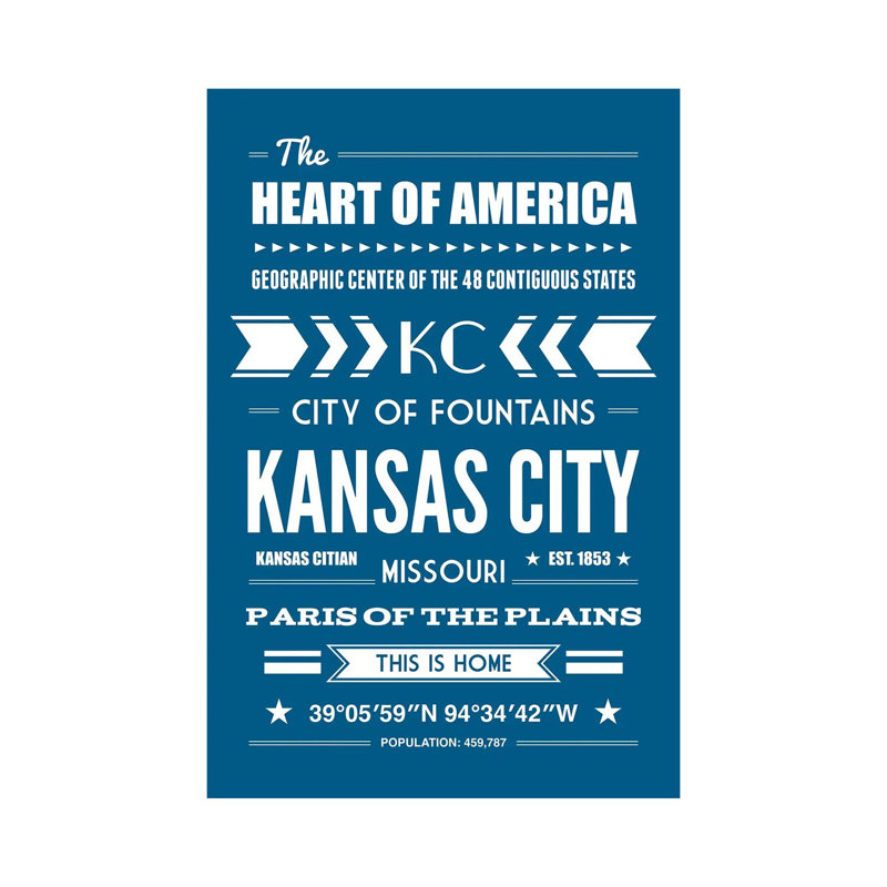 Kansas City - impression typographique, H 60 po x l 40po x P 1,5 po