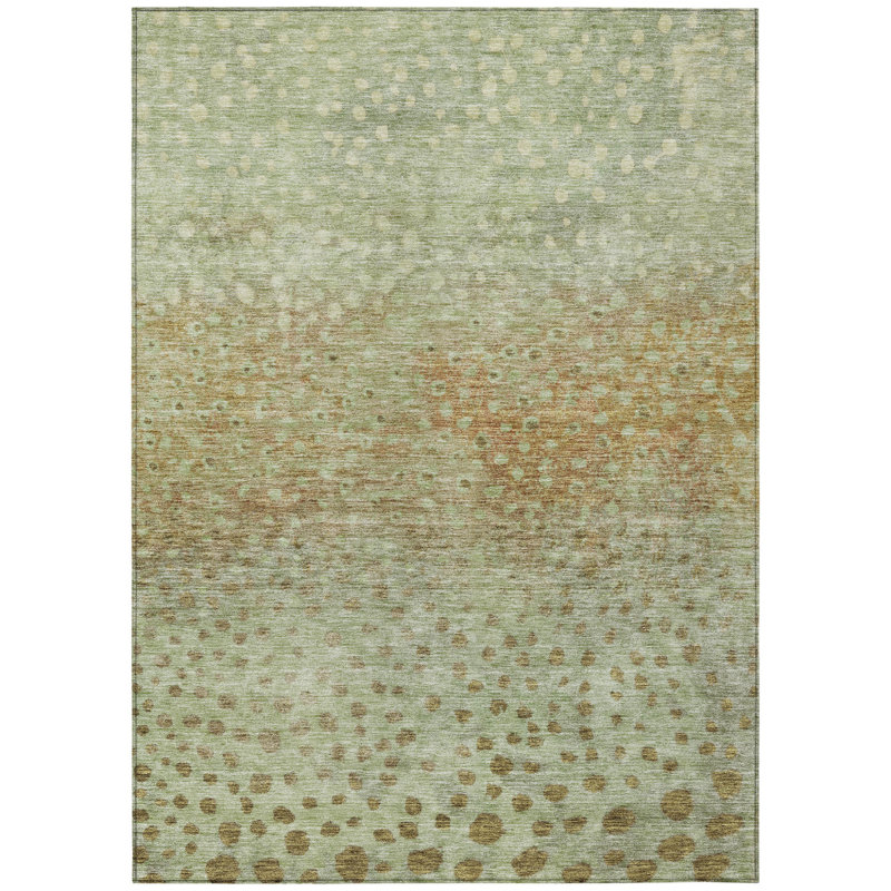 HomeRoots 3' X 5' Artichoke Green Abstract Washable Indoor Outdoor Area Rug