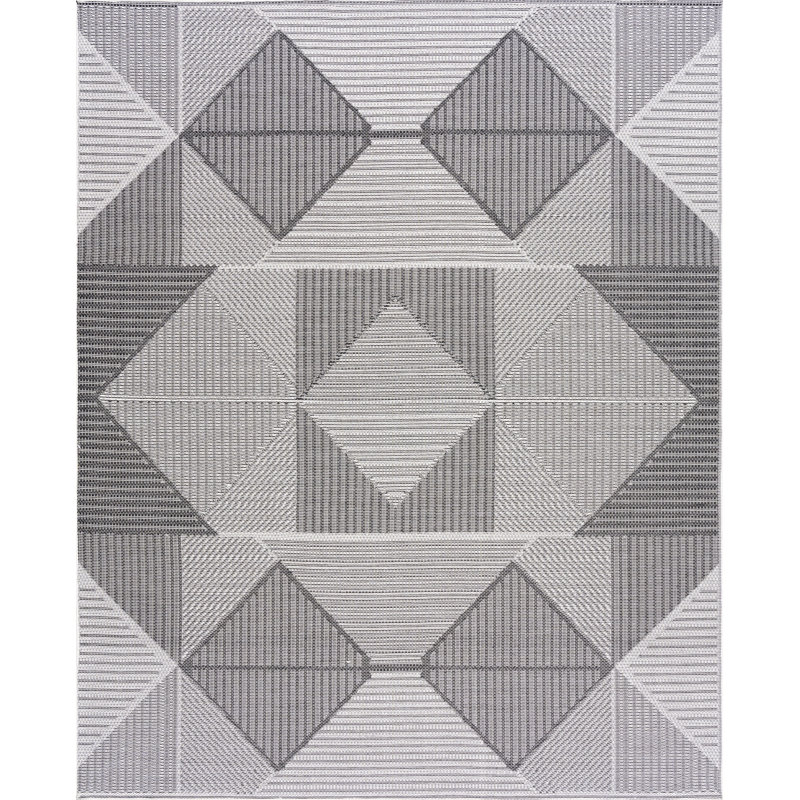 April Geometric Dark Gray & Silver Indoor / Outdoor Area Rug, Rectangle 7'11" x 9'11"