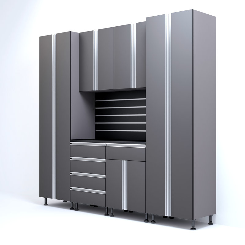 Premium Garage Cabinets 8' Storage Sets Solution with Adjustable Legs, Soft-Close Drawer & Door, Integrated Handles, Heavy Duty Plywood Box Construction, Tool and Equipment Organizer