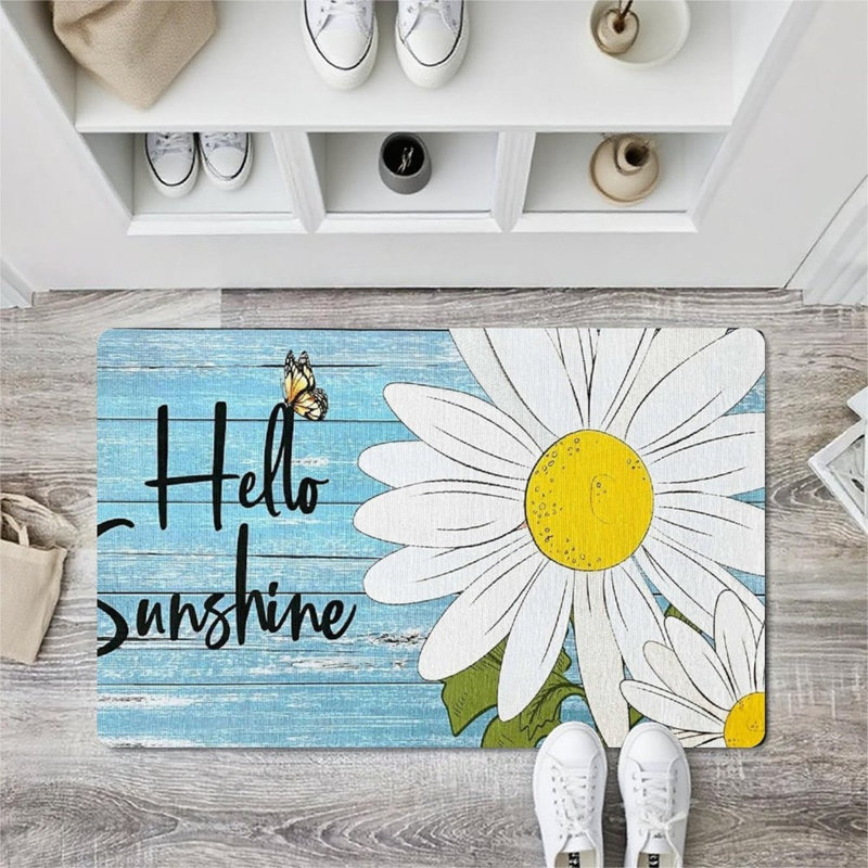Tapis bleu / blanc Hello Sunshine Daisy, 24 po x 36 po