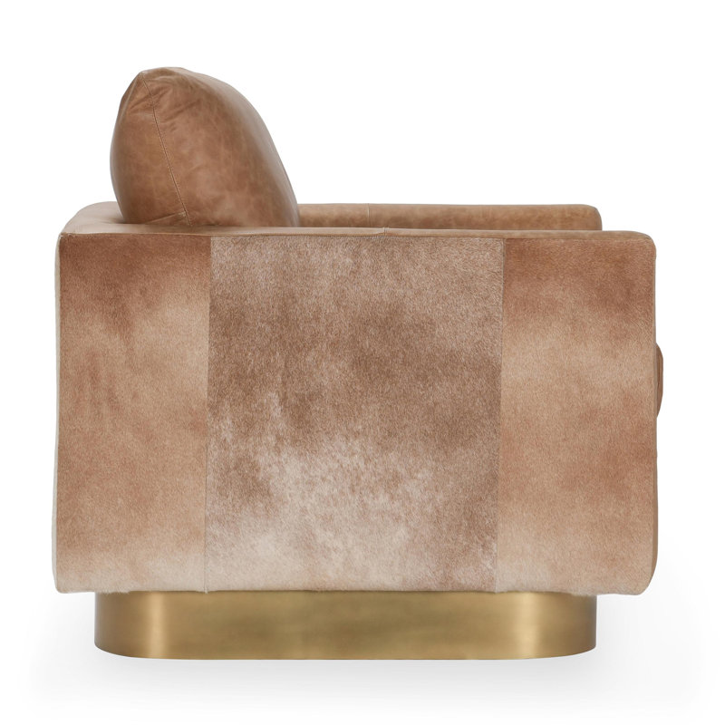 Lathe Leather Accent Chair, Chestnut Top Grain Leather/Gold