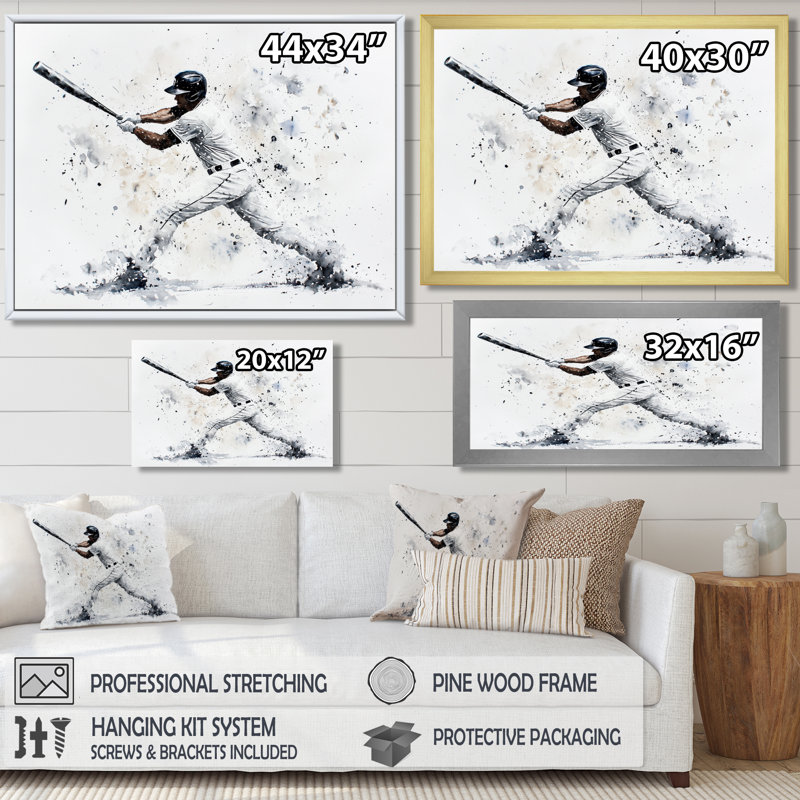 Décoration murale Minimal Baseball Swing II - Sport Baseball, Reproduction encadrée d'une seule photo sans pass, Noir
