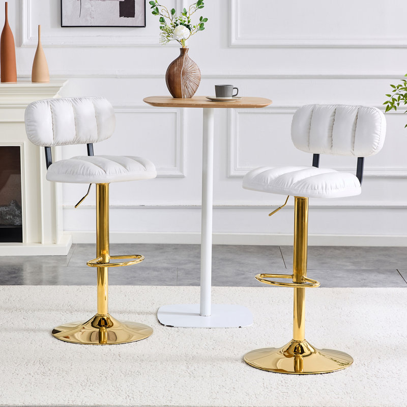 Vesta Modern Upholstered Swivel Counter Stool with Low Back, Gold, White
