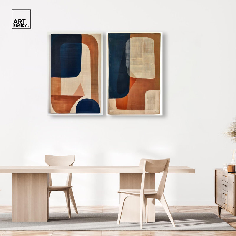 «Blue Cream», ensemble de 2 Boho Abstract par Art Remedy, Toile tendue, H 45 po x l 30 po