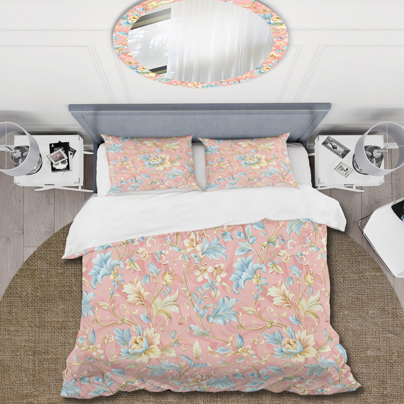 Ensemble de housse de couette rose et bleu Boho Floral Paradise VII - Boho, Housse de couette très grand + 2 taies décorativ