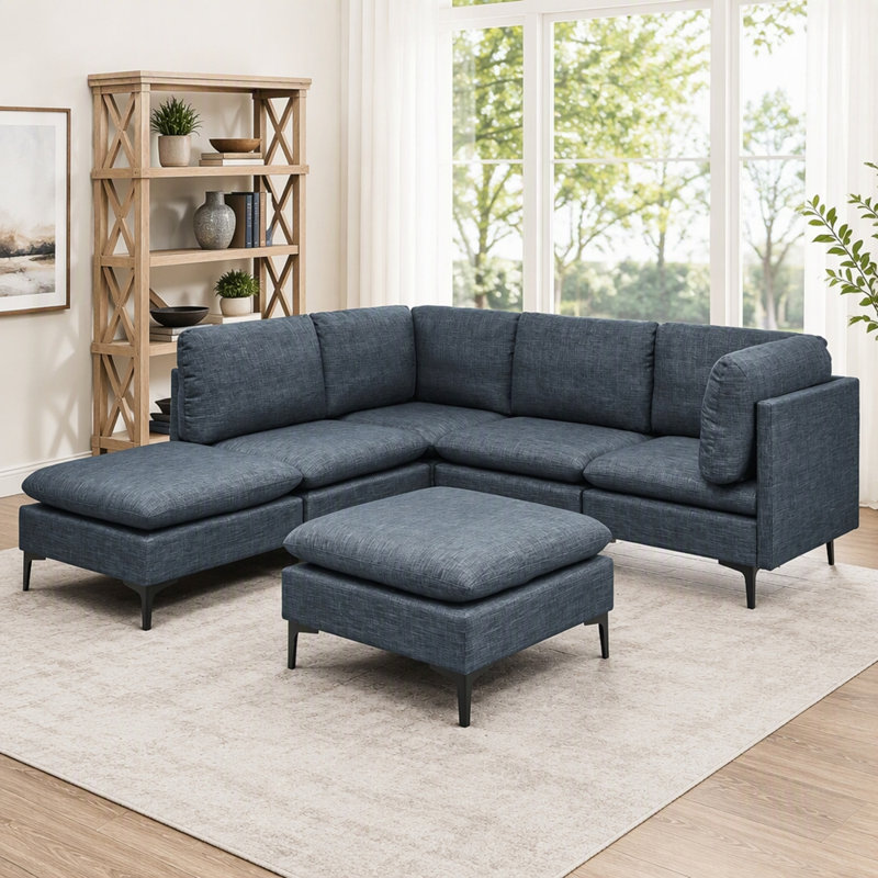 Canapé modulaire en lin rembourré avec pieds en métal, Dark Grey