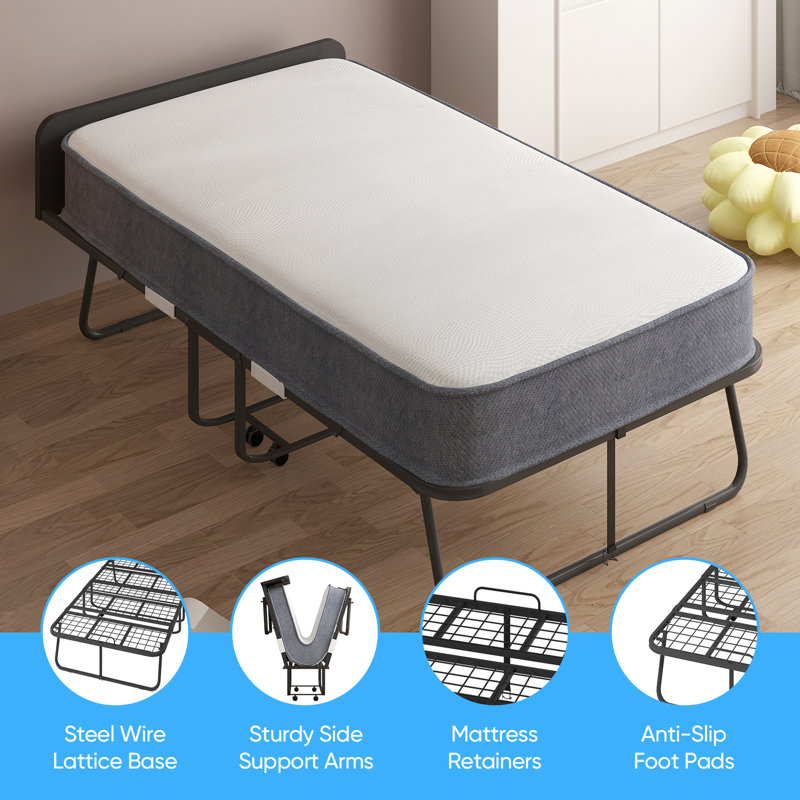 Lit pliant avec matelas en mousse de 5 po, tête de lit et structure en métal