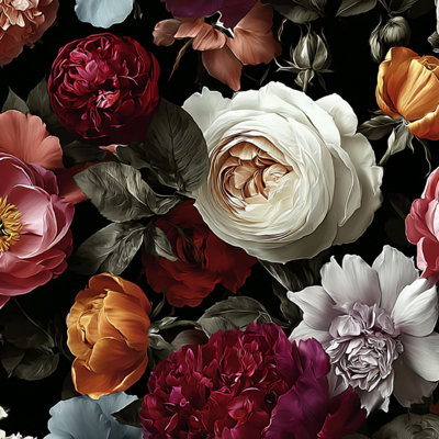 Papier peint auto-adhésif Pivoines florales vibrantes foncées auto-adhésives et amovibles 17,7 po x 118 po (45 x 300 cm)