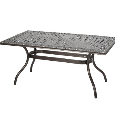 Cast Aluminum Outdoor Table - Rectangular, Floral Ornamentation, Umbrella Insert, 67" W X 37.5" D 29.37" H, Rectangular Build, Appealing Design, Slot, 68.73" 37.09"
