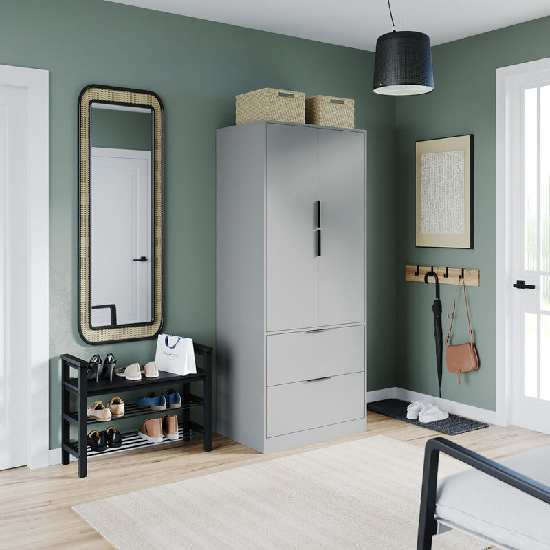 Sibby 2 Door Solid Wood Wardrobe, Grey