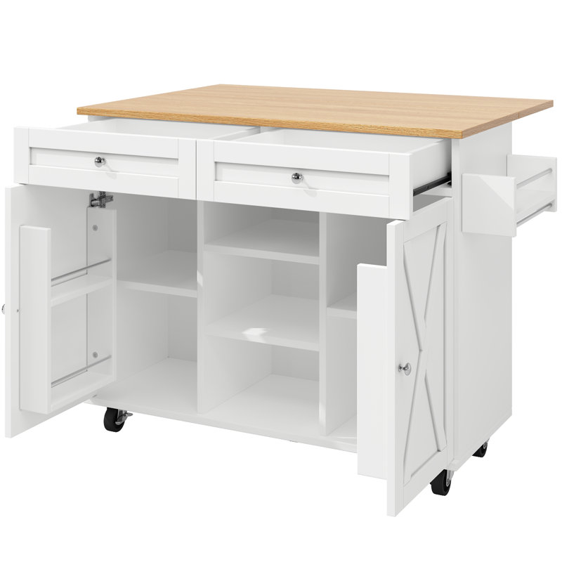 Kitchen Island With 2 Doors And 2 Drawers, White