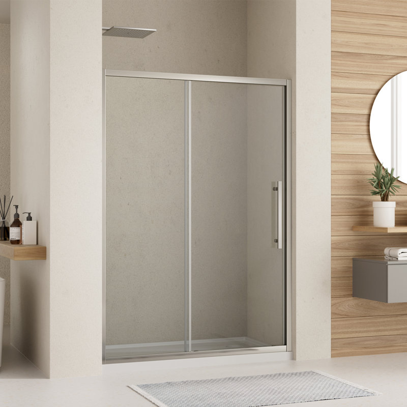 Porte de douche à cadre 44 x 48 po x H 44 po, double porte coulissante en verre pour salle de bain avec verre trempé transparent de 1/4 po (6 mm) pour douche à l'italienne, facile à nettoyer, chromé