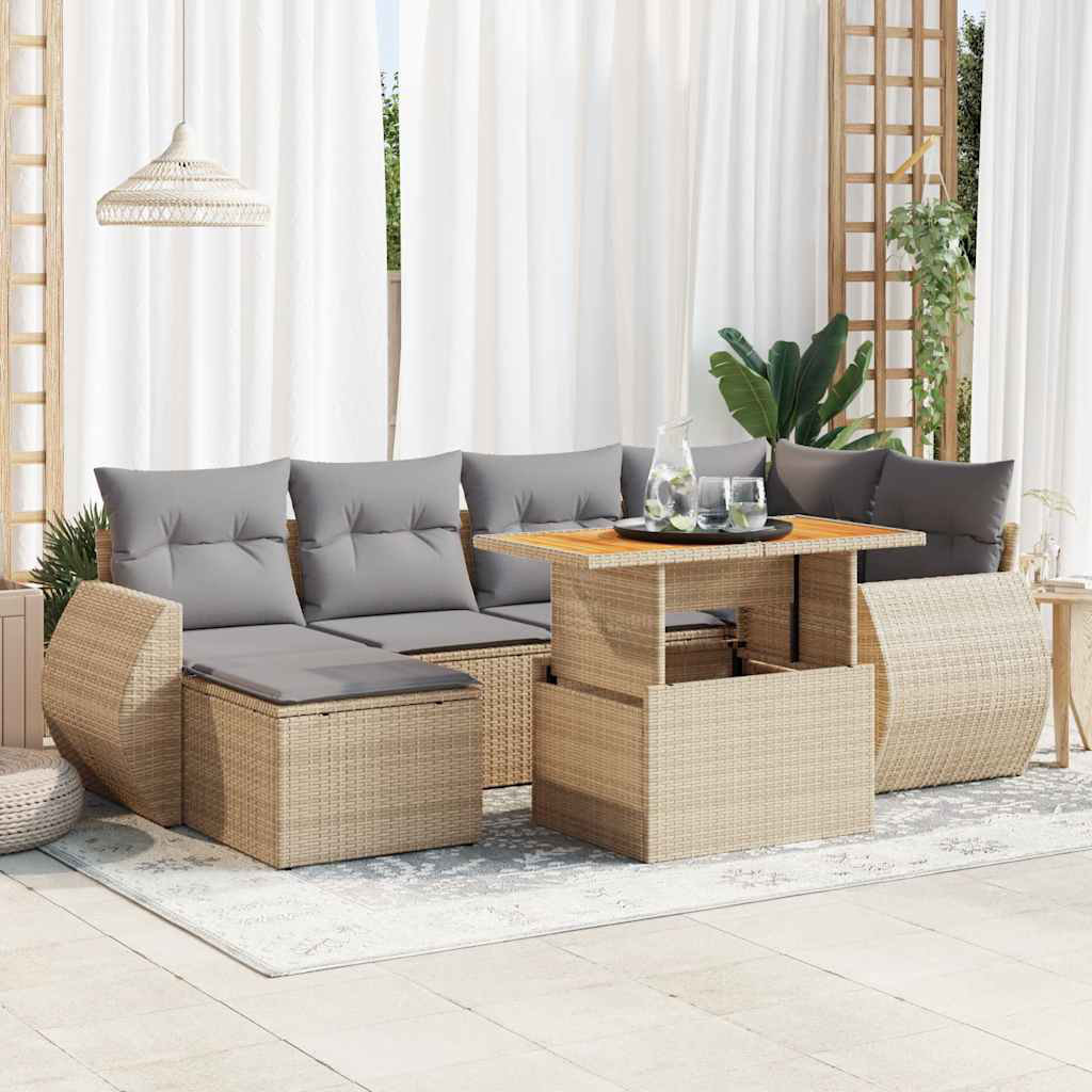 Vidaxl 7-Tlg. Garten-Sofagarnitur Mit Kissen Beige Poly Rattan