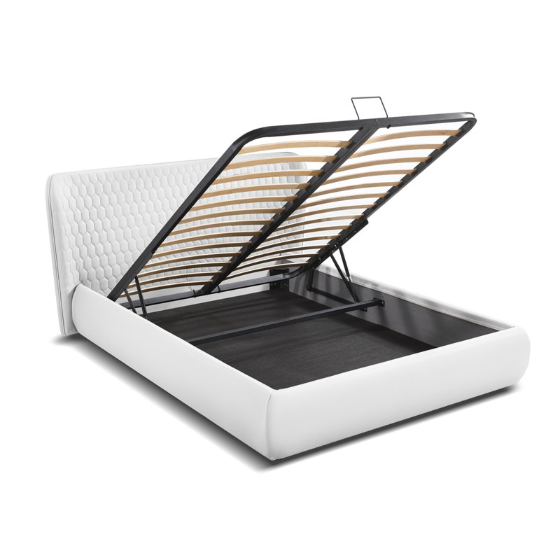 Lit plateforme en tissu d'ameublement, Grand, Blanc