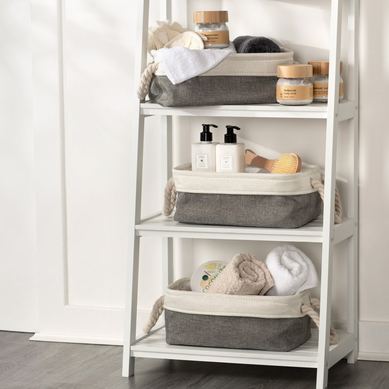Laundry 3 Canvas Laundry Basket with Handles, Grey/White