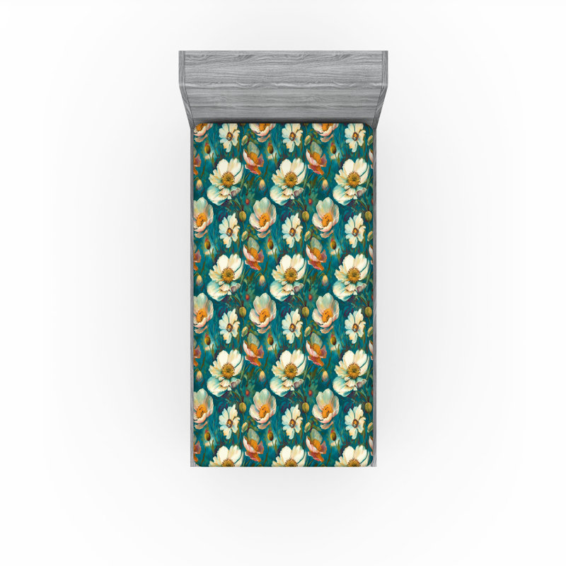 Drap-housse Ambesonne, Drap-housse pour lit simple TG, Bleu sarcelle, abricot, vert pâle / floral