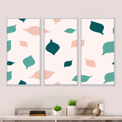 Abstrait vert clair et feuillage rose II - ensemble d'art moderne encadré sur toile Mid-Century